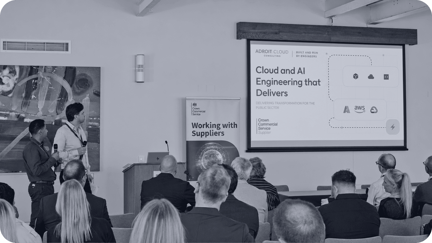 Adroit speaking with public sector suppliers at a government event
